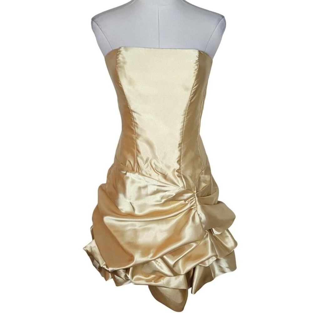 Vtg Jessica McClintock Gunne Sax Yellow satin mini bubble dress 80s Women 7 6 - Picture 2 of 14